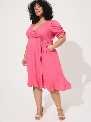 #ad Torrid Midi Swiss Linen Surplice Dress Honeysuckle Pink Size 3X 22 24 NWT $44.96