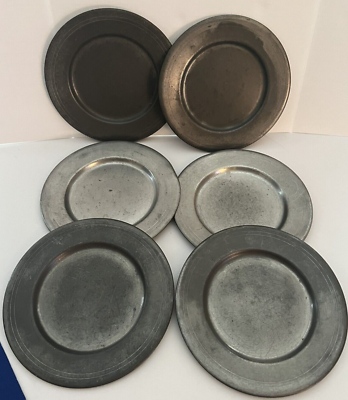 #ad Pewter Plates with Rolled Edges amp; Double Line Design Around the Edge 6.5 In $20.00