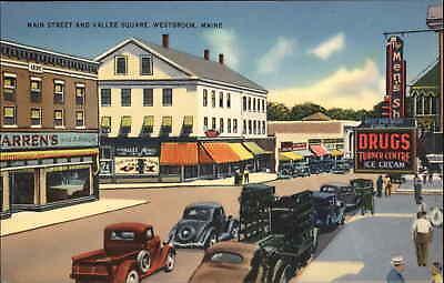 #ad Westbrook Maine ME Main Street Ice Cream Store Linen Truck Vintage Postcard $9.89
