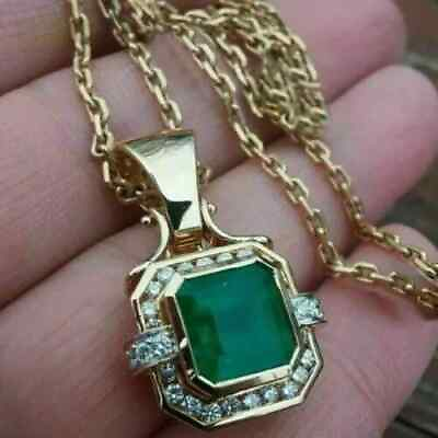 #ad #ad 3CT Asscher Cut Lab Created Green Emerald Diamond Pendant 14k Yellow Gold Plated $44.99