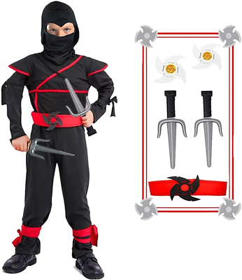 #ad Ninja Deluxe Costume Set for Kids Muscle Ninja Costume Halloween Ninja Costumes $39.75