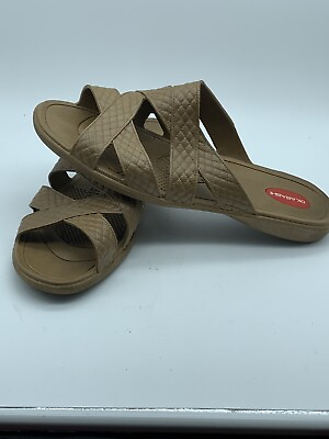 #ad Okabashi Cross Strap Womens size L 8 9 Tan Slip on Comfort Casual Sandal. $9.00