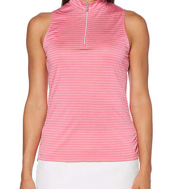 #ad PGA TOUR Womens Striped Quarter Zip Top Size Medium Color Carmine Rose $50.00