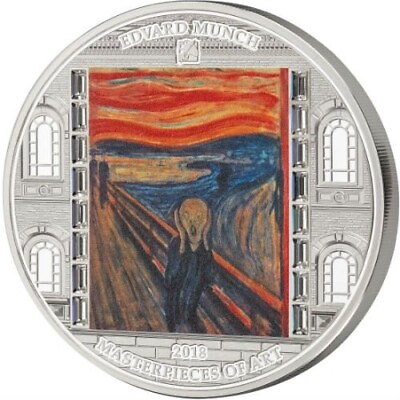 #ad 2018 The Scream Edvard Munch Masterpieces of Art 3 oz Pure Silver Coin $399.99