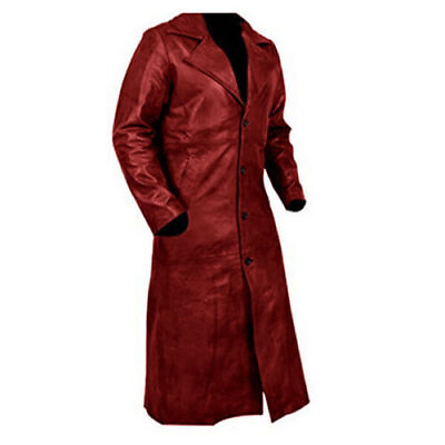 #ad Halloween RED Original Soft Lambskin Stylish Trench Coat Handmade Fashionable $165.00