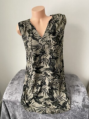 #ad Old Navy Shift Dress L Tropical Palm Print Sleeveless Split V Smock Cute Floral $14.00