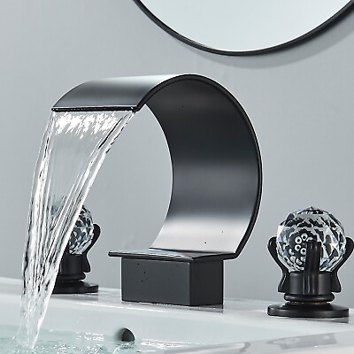#ad Matte Black 3 Holes Sink Faucet Waterfall Bathroom Basin Vanity Mixer 2 Handle $40.00