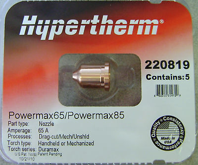 #ad Hypertherm Genuine Powermax 65 amp; 85 65 Amp Nozzles 220819 5 Pack $45.50