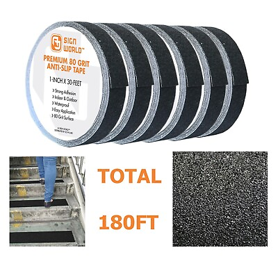 #ad BEST 1quot;x30 FT Black Anti Slip Safety Grip Tape Roll 80Grit Industrial Grade 6PK $29.99