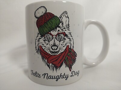 #ad Feliz Naughty Dog Ceramic Christmas Husky Alaskan Malamute Coffee Mug Tea Cup $9.99
