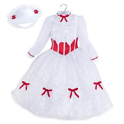 #ad Disney Store Mary Poppins Costume Dress Hat Halloween Red White NEW $59.95