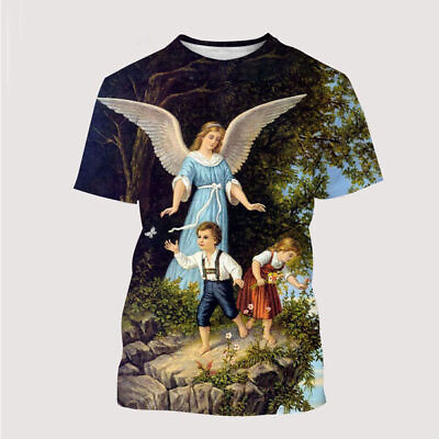 #ad 3D womens mens Short Sleeve T Shirt Casual Tops Tee Angel Streetwear Unisex $24.29