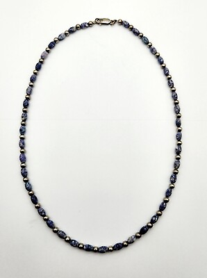#ad Vintage Blue Gemstone amp; Sterling Silver Link Chain Necklace 16” Long 9.5g $12.00