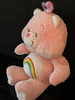 #ad Pink 13quot; Care Bear Rainbow Pride Button Nose Curl Smile White Heart Feet 2019 $10.99