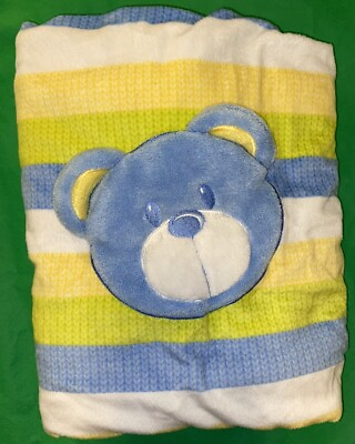 #ad Baby Starters Boy Plush Security Blanket Bear Stripes Blue Yellow Green White $18.95
