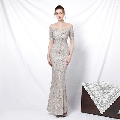 #ad Long Formal Evening Party Dress Sequins Mermaid Gown Prom Pageant Silver $69.90