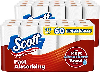 #ad NEW Scott Paper Towels Bulk 60 Regular Rolls 30 Double Rolls 2 Packs of 15 White $39.97