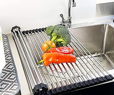 #ad Stainless Steel Roll up Drying Rack Over The Sink Rack 17.5quot;x13quot; $12.34