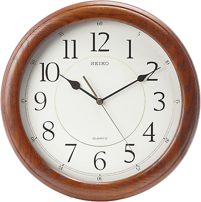 #ad Wall Clock Quiet Sweep Second Hand Dark Brown Solid Oak Case Quartz Movement NEW $102.99