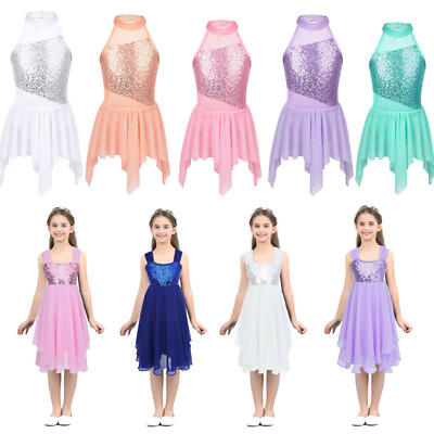 #ad Kids Girls Lyrical Ballet Dress Sequins Gymnastics Ballroom Dancewear Costume $4.99