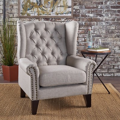 #ad Lainie Traditional Tufted Winged Fabric Accent Chair $385.78