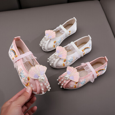 #ad Autumn Children Girl Elegant Han Loafers Shoes Chinoiserie Embroidered Shoes $30.41