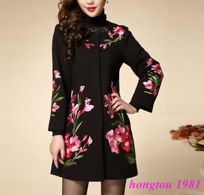 #ad Chinese Womens floral Embroider Coats Long Jackets Wool Blend Outwear Ethnic Sz $63.40