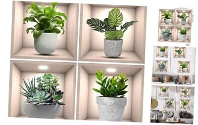 #ad 4Pcs Creative 3D Plant Wall Stickers 11.8X11.8” Wall Sticker Green Plants $18.78