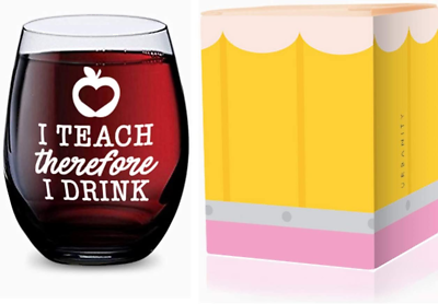 #ad GSM Brands Stemless Wine Glass for Teachers I Teach Therefore I Teacher $16.88