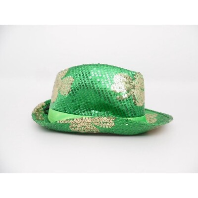 #ad St. Patrick#x27;s Day Sequin Green amp; Gold Sparkly Shamrock Fedora Hat One Size New $10.99