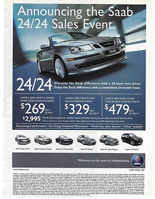 #ad 2004 SAAB 24 24 Sales Event 9 3 Linear Sport Sedan Wagon Retro Print Ad Poster $11.90