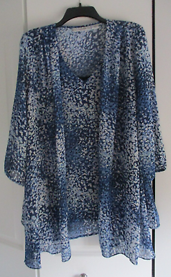 #ad NEW Vintage Women#x27;s 1X Sag Harbor Top Blouse Blue Black White Lined Bodice 1990 $17.99