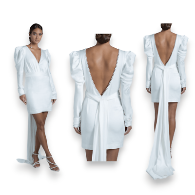 #ad Rime Arodaky Seraph Pearl Beaded Tie Wedding Bridal Satin Mini Dress Size US 12 $700.00