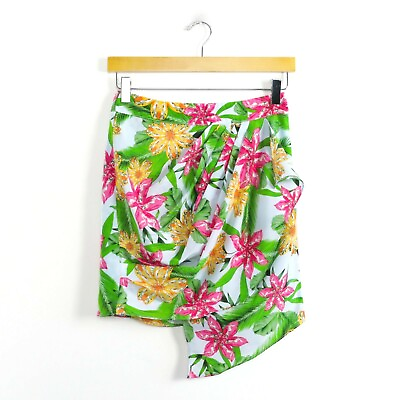 #ad Premonition designer boutique mini skirt asymmetric tropical floral print silk 4 $28.00