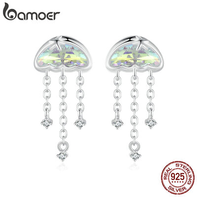 #ad Bamoer 925 Silver Iridescent Jellyfish Stud Earrings Jewelry Fashion Women Gifts $12.67