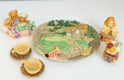 #ad Miniature Tea Set Mini Goldilocks Three Bears Dollhouse Decor Figurine Teacup $14.99