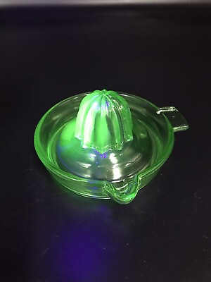 Vintage 1930#x27;s Small Green Uranium Depression Glass Juicer Perforated 5.5 “ $12.95