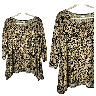 #ad Jaclyn Smith Ladies Leopard Flowy Gorgeous Stylish 3 4 Sleeve Blouse SZ Large $9.98