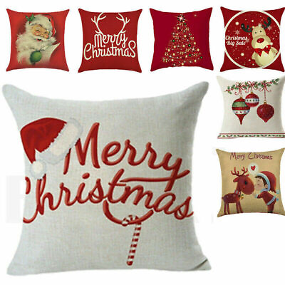 #ad 18quot; Christmas Cushion Cover Pillow Case Cotton Linen Home Sofa Throw Decor US $6.99