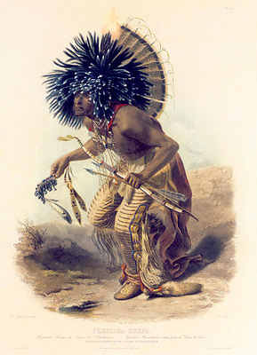 #ad Costume of the Dog Dance Warrior 22x30 Karl Bodmer Native American Indian Art $120.00