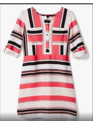#ad New York amp; Co Coral Orange Striped Dress 3 4 Sleeve Women’s Size XL $16.99