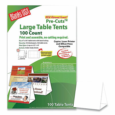 #ad Blanks USA Table Tent 80 lb 12 x 18 White 2 Tents Sheet 50 Sheets Pack TTL01FLWH $74.99