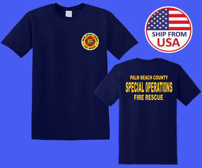 #ad Palm Beach Florida Firefighters Fire Department Men#x27;s Navy T shirt Size S 5XL $20.89