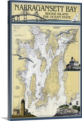 Narragansett Bay Rhode Island Nautical Canvas Wall Art Print Map Home Decor $379.99