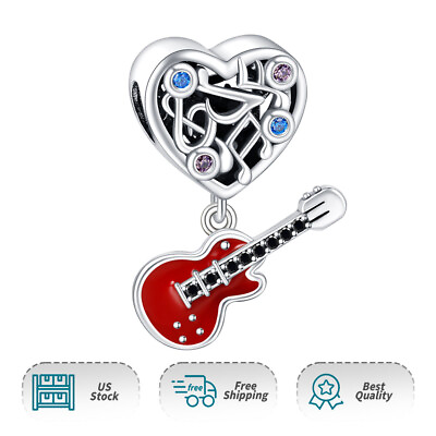 #ad Authentic S925 Love Guitar Music Dangle Women Bracelet Necklace Pendant Charm $17.98