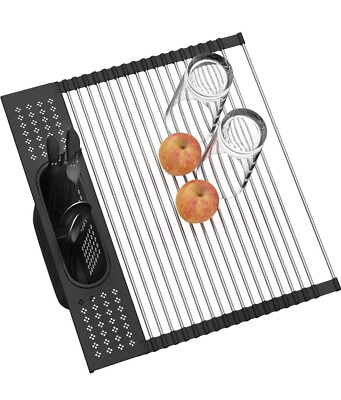 #ad Roll up Dish Drying Rack Over The Sink Easy To Store Black Stainless Steel $8.99