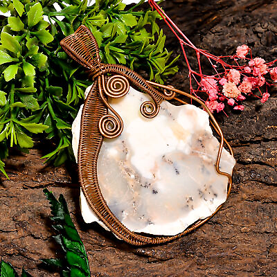 #ad Dendrite Opal Gemstone Vintage Handmade Pure Copper Wire Wrapped Pendant 3.6quot; $22.49