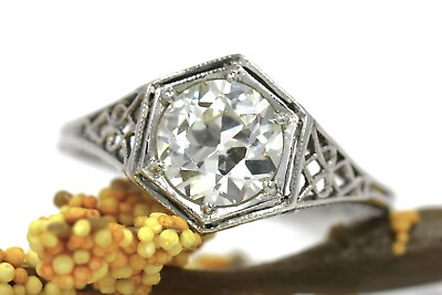 #ad Art Deco Natural Old European Cut Diamond Engagement Ring Platinum 1.41 CTW $4495.00