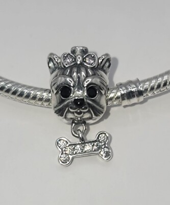 #ad 🔅Authentic L#x27;Amour Sterling Silver Sparkling Yorkie Dog Bead Charm $19.99