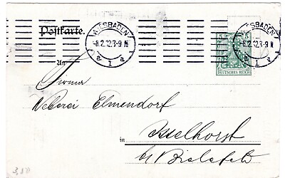 #ad 1912 Feb 8th. Commercial Card. Wiesbaden to Isselhorst Germany. AU $8.50